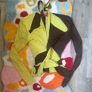Tyler mcgillivary Two-Tone Brown and Lime Green Wrap Top